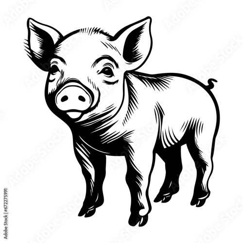 cute baby pig Monochrome illustration  Pig silhouette design  Generative AI.