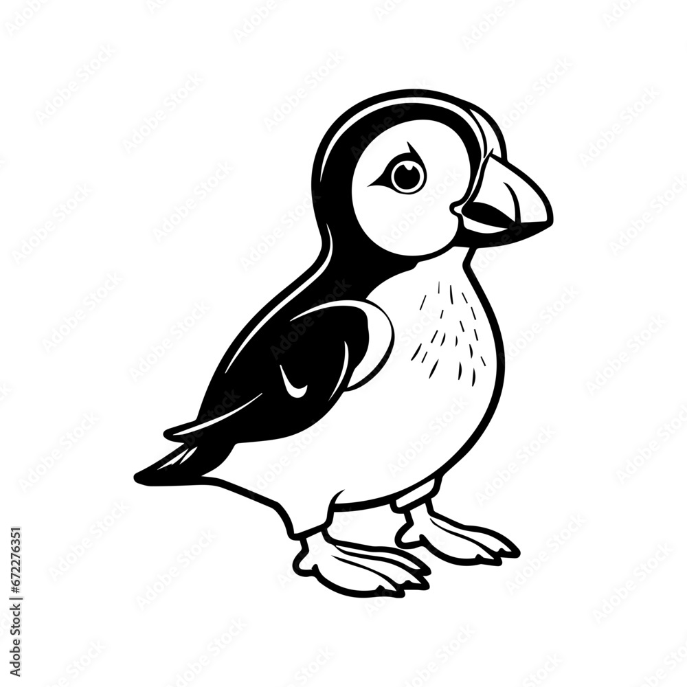baby puffin Monochrome illustration, cute baby puffin silhouette design, Generative AI. baby puffin Monochrome illustration, cute baby puffin silhouette design, Generative AI.