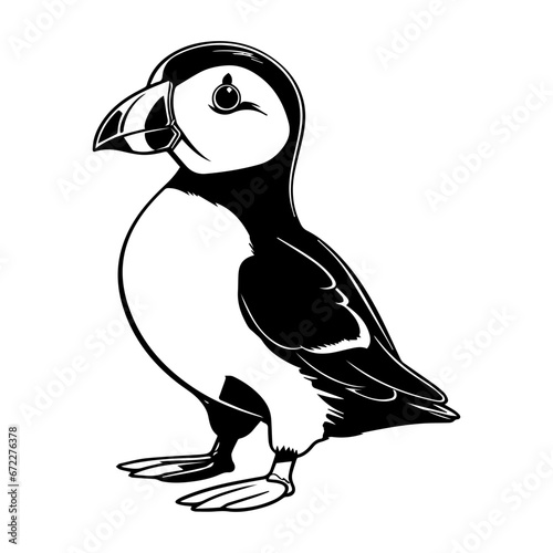 baby puffin Monochrome illustration, cute baby puffin silhouette design, Generative AI.