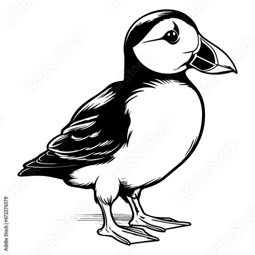 baby puffin Monochrome illustration, cute baby puffin silhouette design, Generative AI.