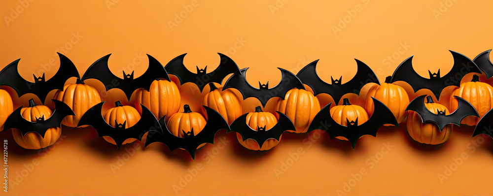 Black bats on orange background. hollween concept.