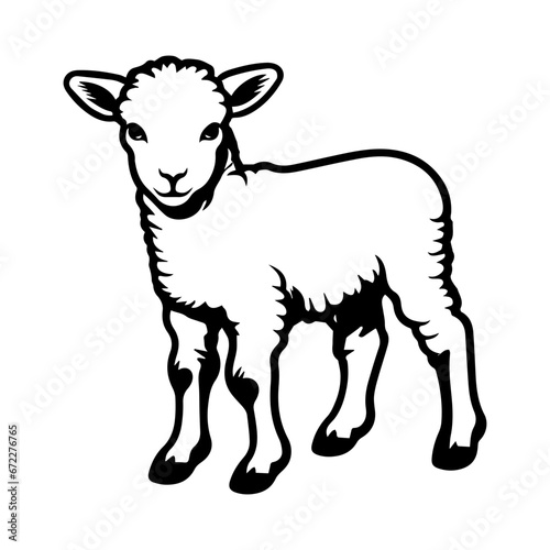 cute baby sheep Monochrome illustration, Sheep silhouette design, Generative AI.