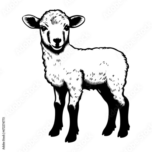 cute baby sheep Monochrome illustration, Sheep silhouette design, Generative AI.