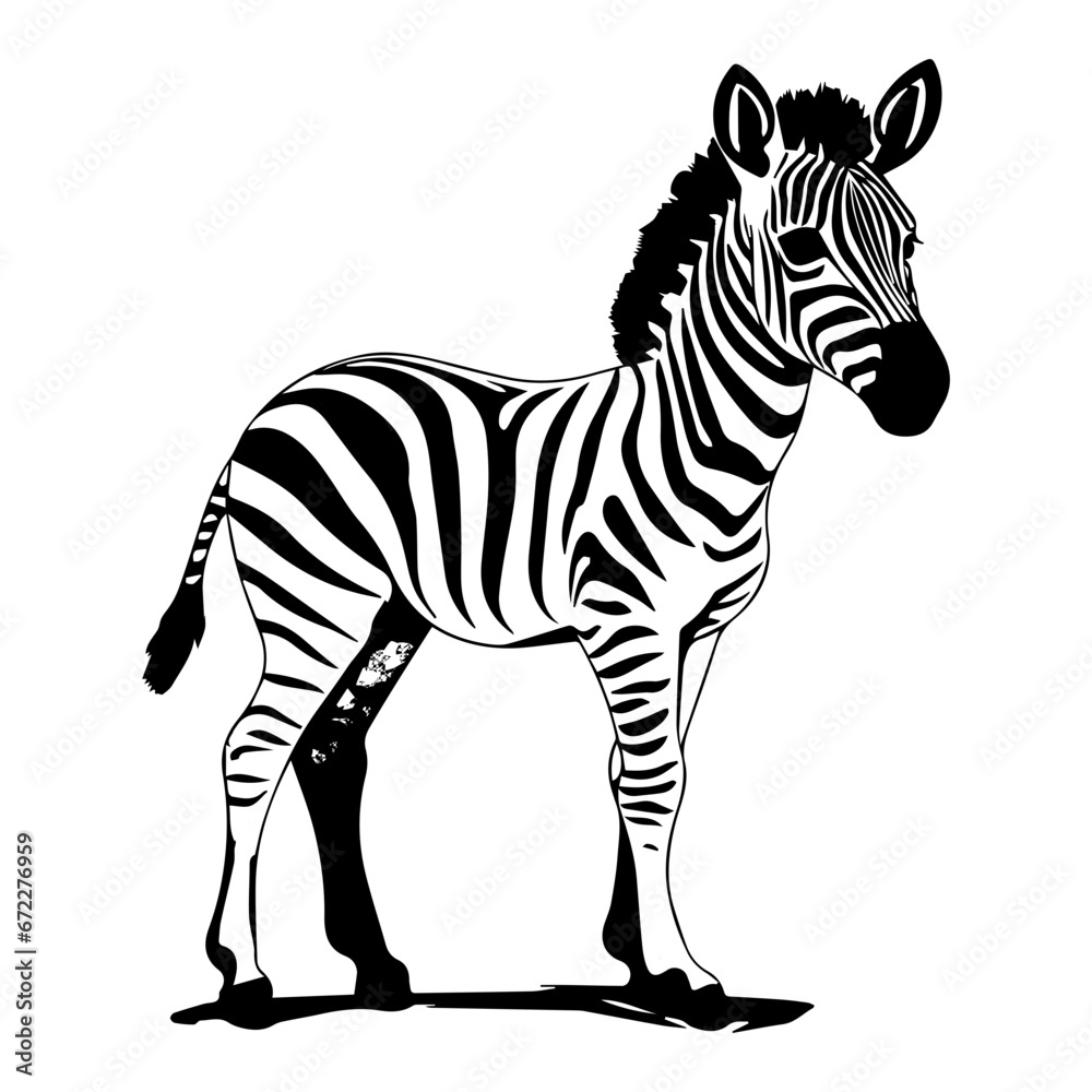 Fototapeta premium cute baby zebra Monochrome illustration, Zebra silhouette design, Generative AI.