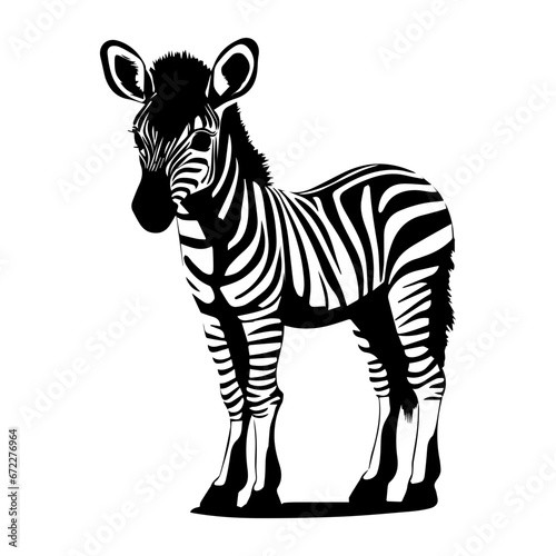 cute baby zebra Monochrome illustration  Zebra silhouette design  Generative AI.