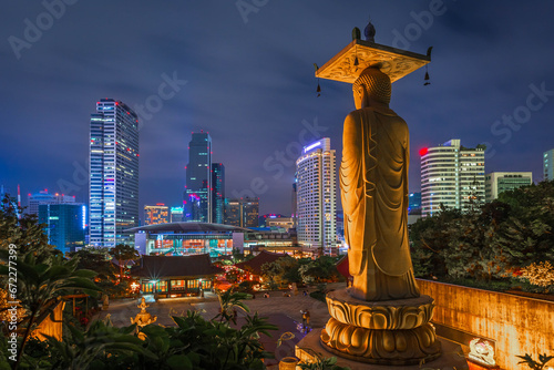 Korea Cityscape at Bongeunsa Temple in Gangnam District of Seoul, Korea.