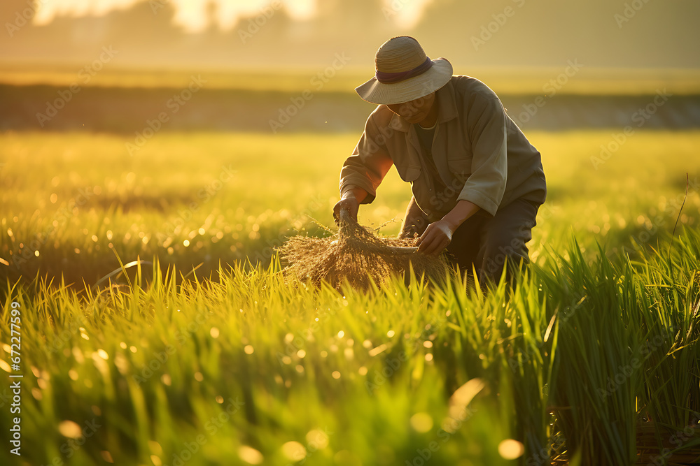 Workers working on a rice field, rice farming rice fields, rice farm ...