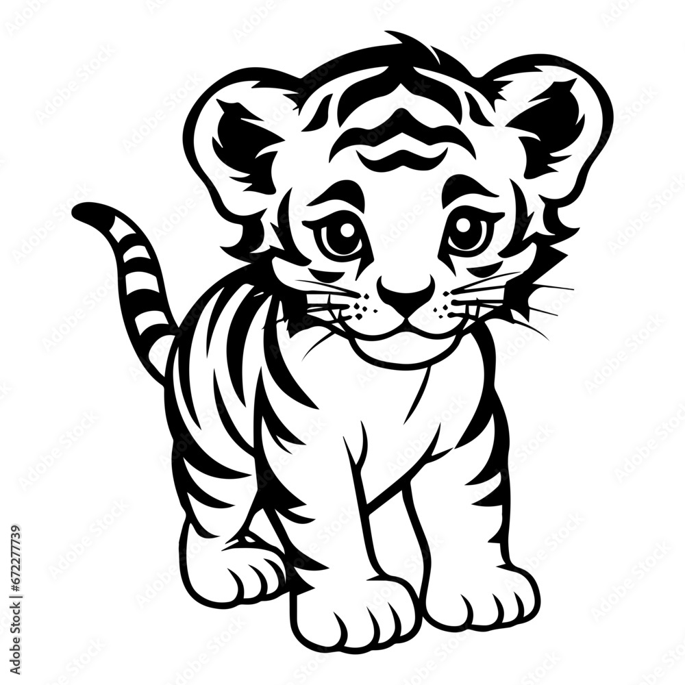 cute baby tiger Monochrome illustration, Tiger silhouette design, Generative AI. cute baby tiger Monochrome illustration, Tiger silhouette design, Generative AI.