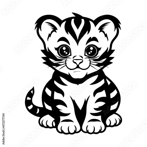 cute baby tiger Monochrome illustration  Tiger silhouette design  Generative AI.
