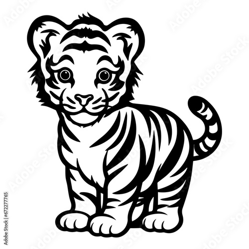 cute baby tiger Monochrome illustration  Tiger silhouette design  Generative AI.