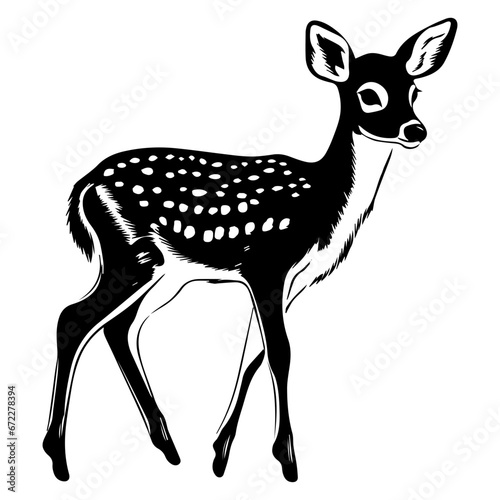 cute baby spotted deer fawn Monochrome illustration, deer silhouette design, Generative AI.