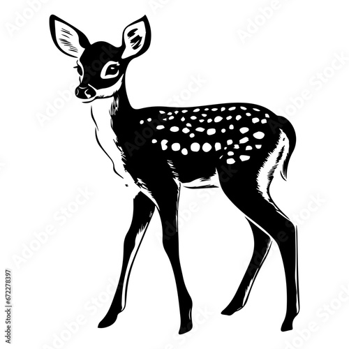 cute baby spotted deer fawn Monochrome illustration, deer silhouette design, Generative AI.