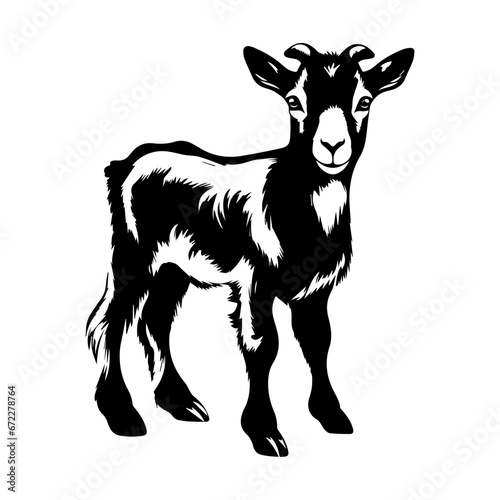 cute baby Goat Monochrome illustration, baby Goat silhouette design, Generative AI. © hyam