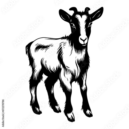 cute baby Goat Monochrome illustration, baby Goat silhouette design, Generative AI.