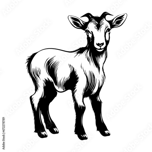 cute baby Goat Monochrome illustration, baby Goat silhouette design, Generative AI.