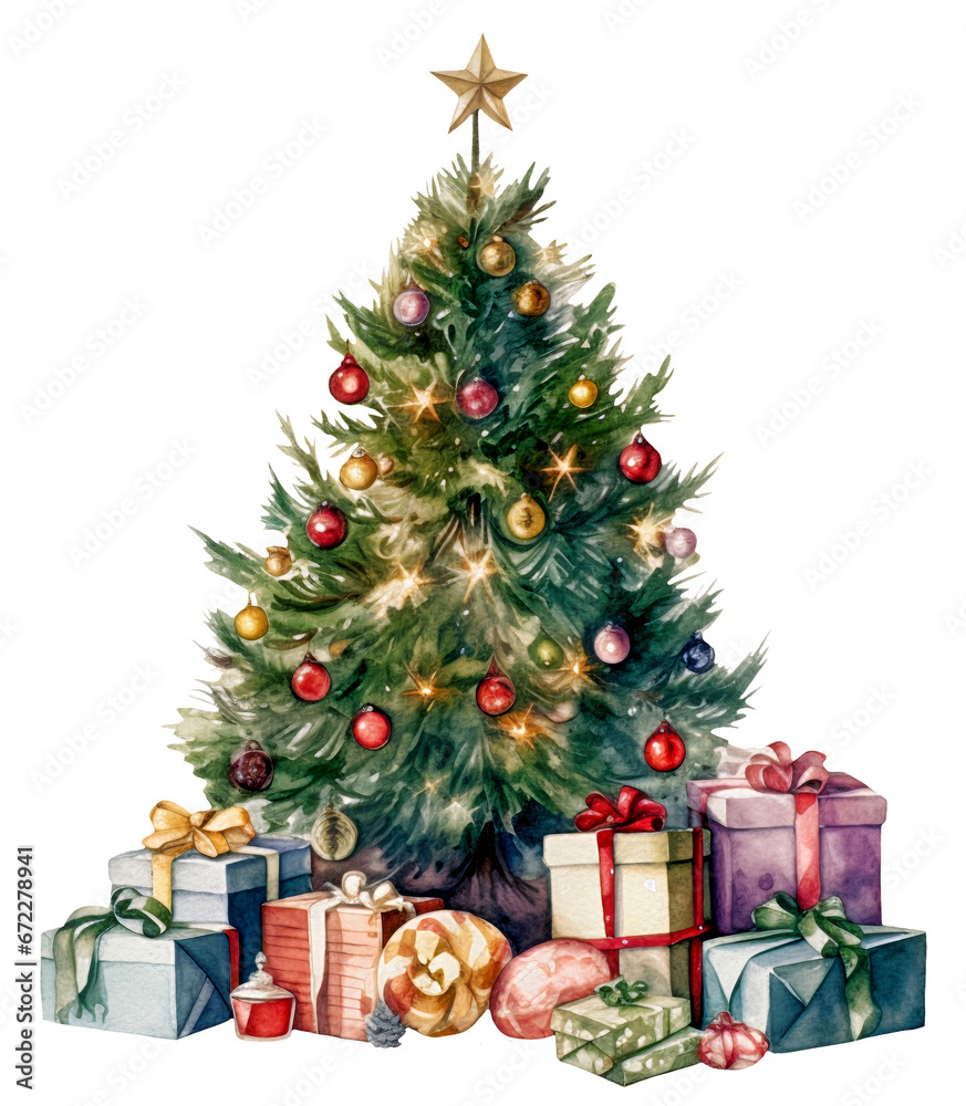 Watercolor illustration of a Christmas tree. Ai generated. Transparent background, PNG Watercolor illustration of a Christmas tree. Ai generated. Transparent background, PNG