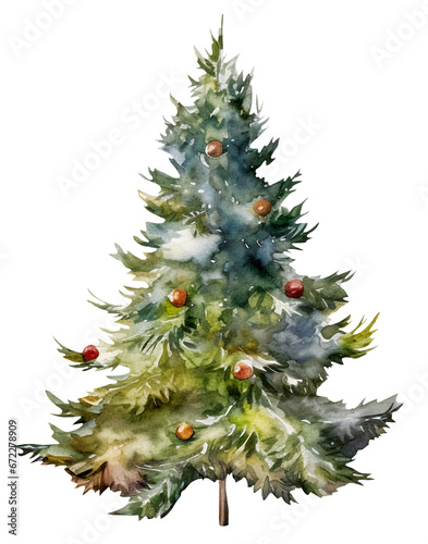 Watercolor illustration of a Christmas tree. Ai generated. Transparent background  PNG