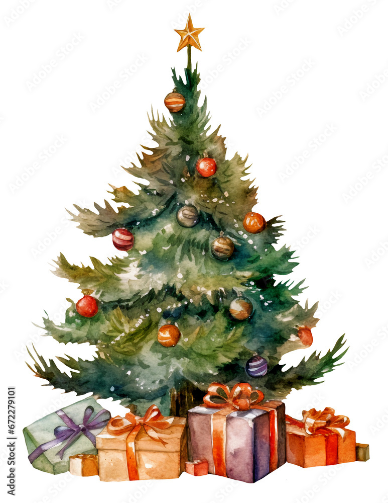 Watercolor illustration of a Christmas tree. Ai generated. Transparent background, PNG Watercolor illustration of a Christmas tree. Ai generated. Transparent background, PNG