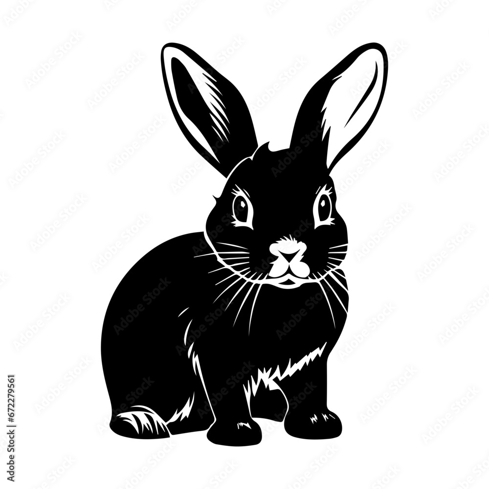 Fototapeta premium cute rabbit Monochrome illustration, rabbit silhouette design, Generative AI.