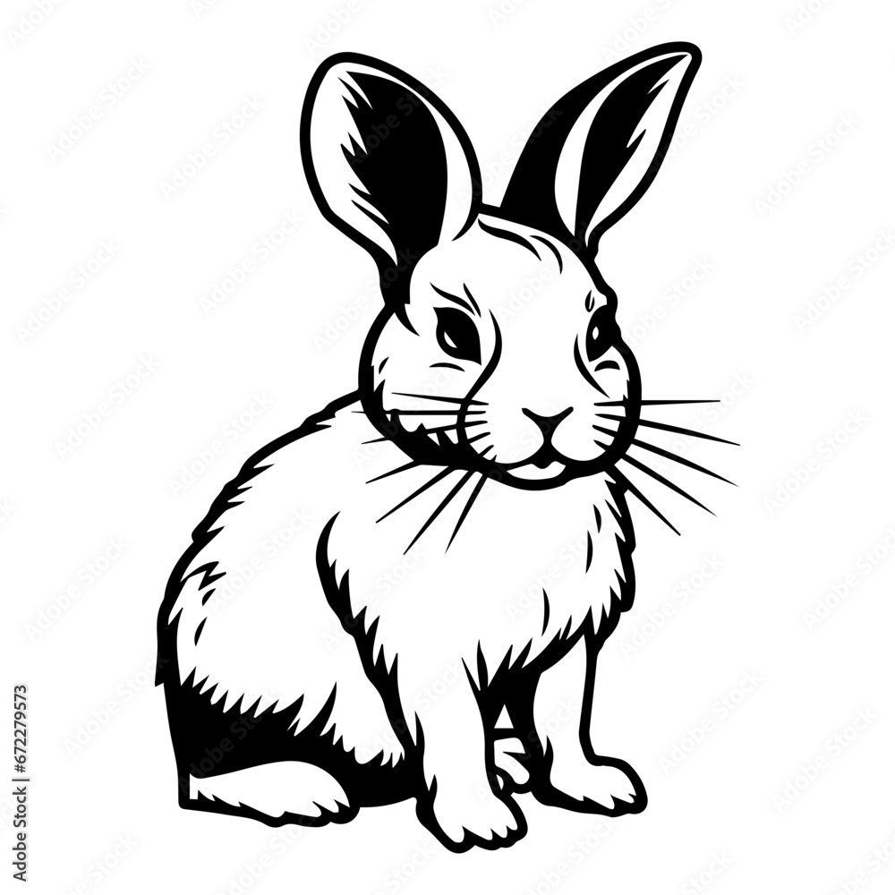Obraz premium cute rabbit Monochrome illustration, rabbit silhouette design, Generative AI.