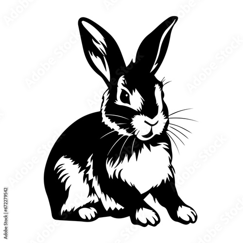 cute rabbit Monochrome illustration, rabbit silhouette design, Generative AI.