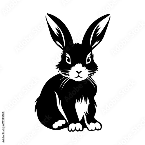 cute rabbit Monochrome illustration, rabbit silhouette design, Generative AI.