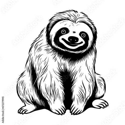 cute baby sloth Monochrome illustration, sloth silhouette design, Generative AI.