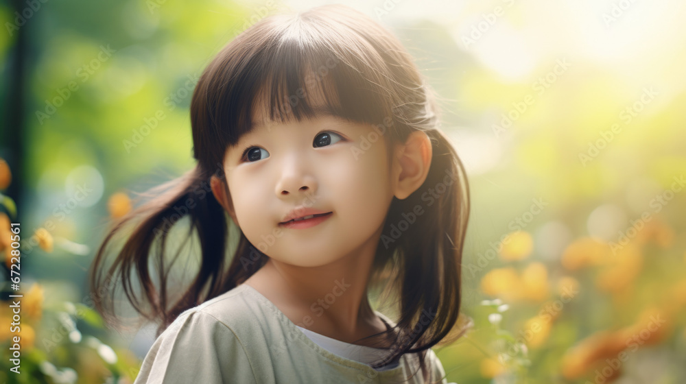 Smiling asian kid have fun. Funny little girl play outdoor. Pretty child enjoy summer. Happy childhood concept. Beautiful cheerful children at kindergarten. Joy positive nice person. Nature background Smiling asian kid have fun. Funny little girl play outdoor. Pretty child enjoy summer. Happy childhood concept. Beautiful cheerful children at kindergarten. Joy positive nice person. Nature background