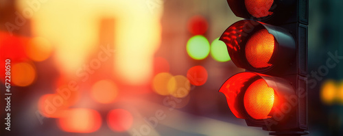 Detail of a traffic lights on a sunset light with copy space for text.