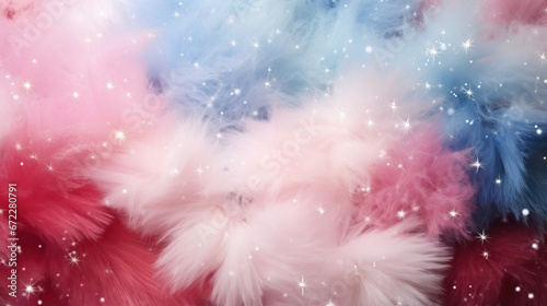  a colorful background with stars and fluffy fur on top of it.  generative ai