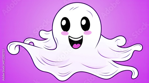  a cartoon ghost with a happy face on a purple background. generative ai