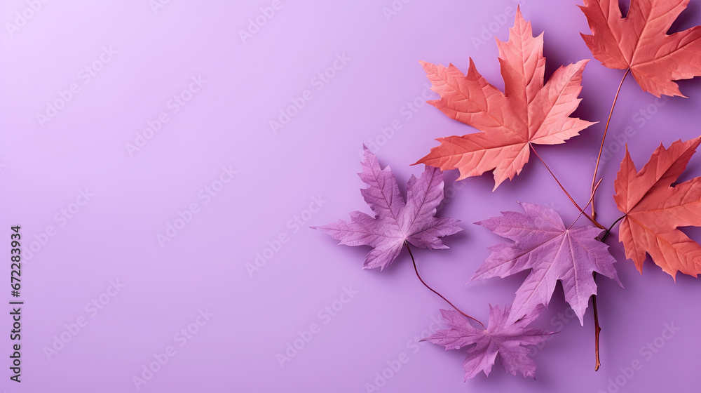 a group of leaves on a purple background with a place for text. generative ai a group of leaves on a purple background with a place for text. generative ai