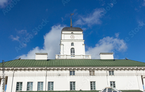 Tower with a weather vane and a clock at the Minsk City Hall photo