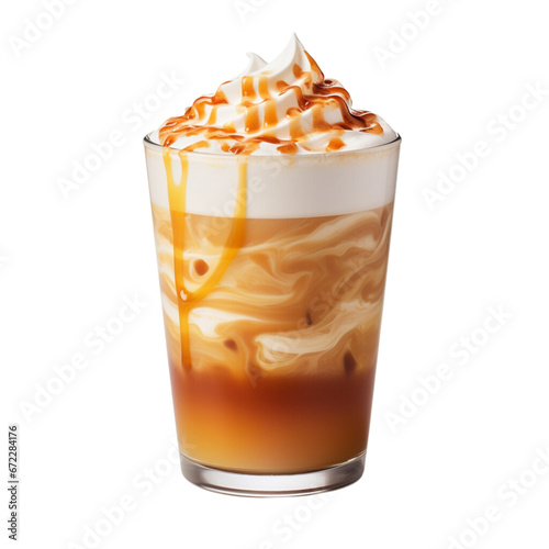 Caramel Macchiato is Latte with caramel syrup a drizzle on top ,with transparent background.