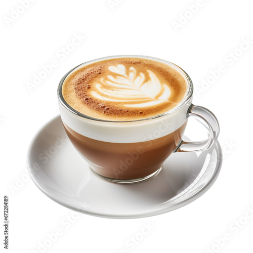 Cup of hot Flat White coffee on transparent background.