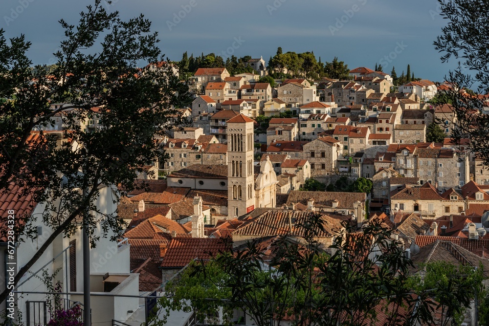 Obraz premium Scenic view of Korcula island at night in Croatia
