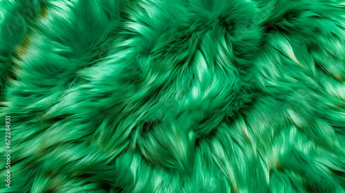 Fur green texture. Beautiful background of plush, emerald green velvet fur texture, giving a luxurious and modern appearance, perfect for high-fashion backgrounds. Flat lay