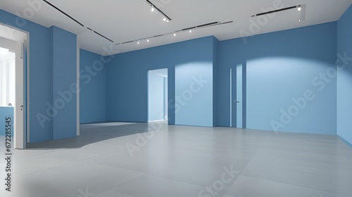 empty room with door,empty room with windows,Modern blue office lobby interior,A modern lighted concrete interior with a blank space on the wall.