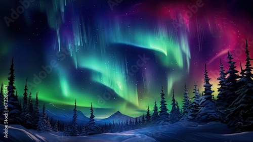 The Northern Lights, or Aurora Borealis, dancing in the night sky, illustrating the vibrant colors and motion of this natural phenomenon © kwanchaift