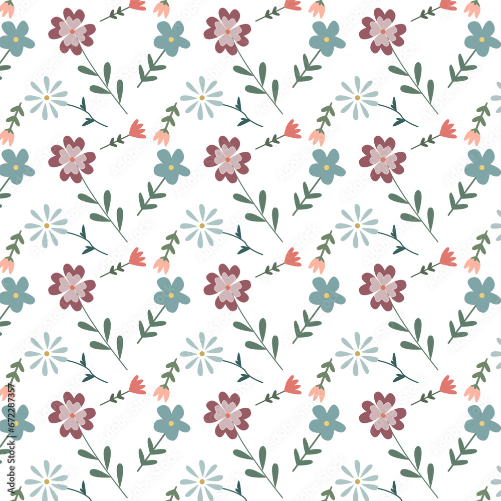 Beautiful floral pattern in small abstract flowers. Small colorful flowers. White background. Ditsy print. Floral seamless background.
