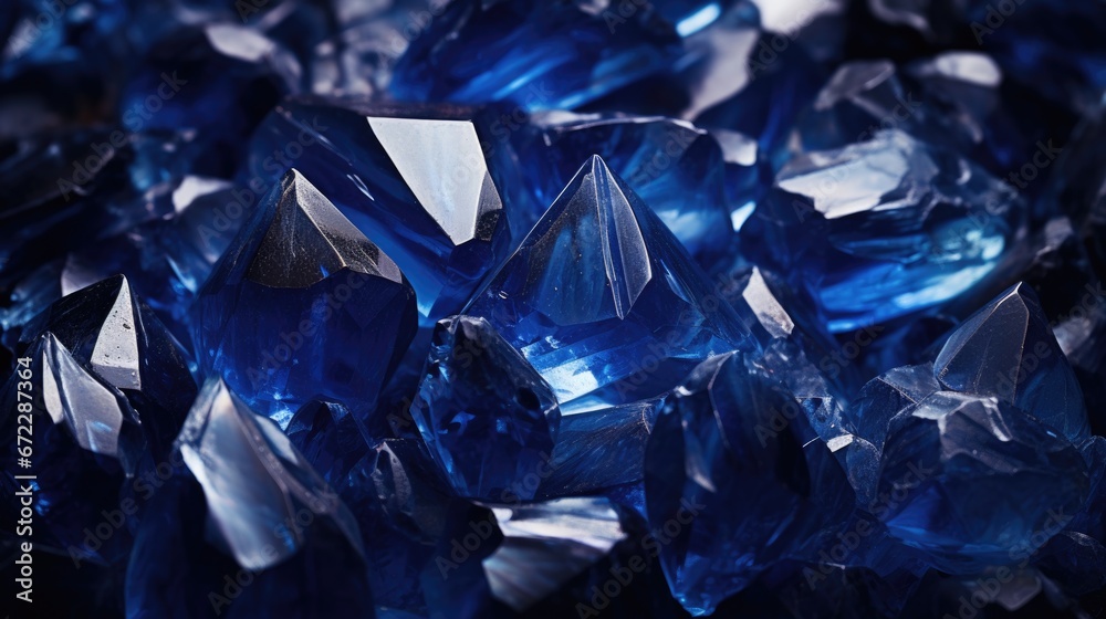 Blue crystals background. Various rough blue crystals