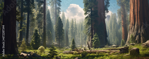 Giant sequoia majestic trees, copy space for text