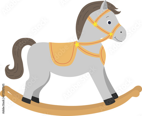 Vector illustration of rocking horse in cartoon style. Vintage toy rocking horse