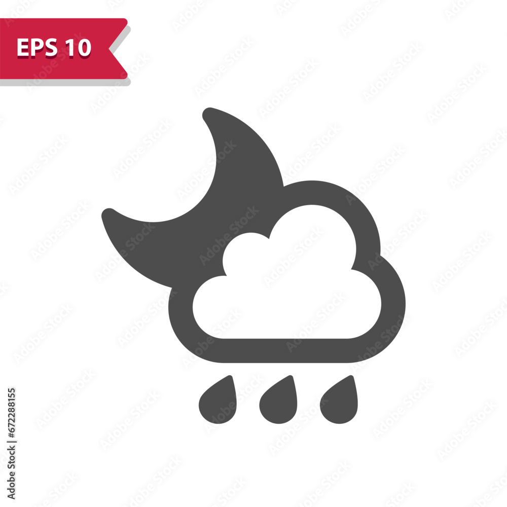 Raining Icon. Rain, Cloud, Moon, Night, Weather, Raindrop Raining Icon. Rain, Cloud, Moon, Night, Weather, Raindrop
