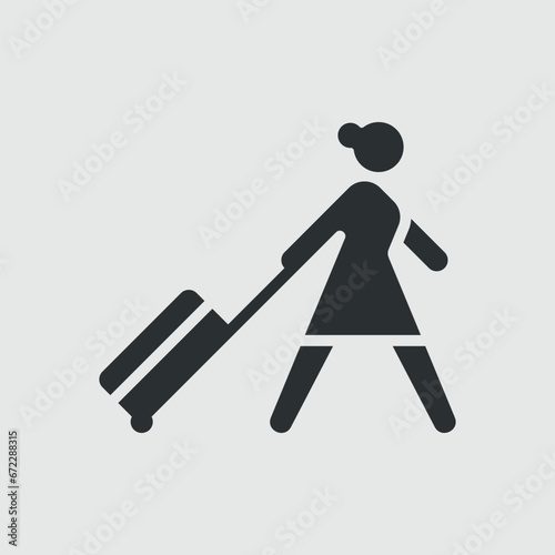 A woman with a tourist suitcase. Vector icon