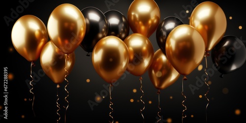 Golden balloons on black background.