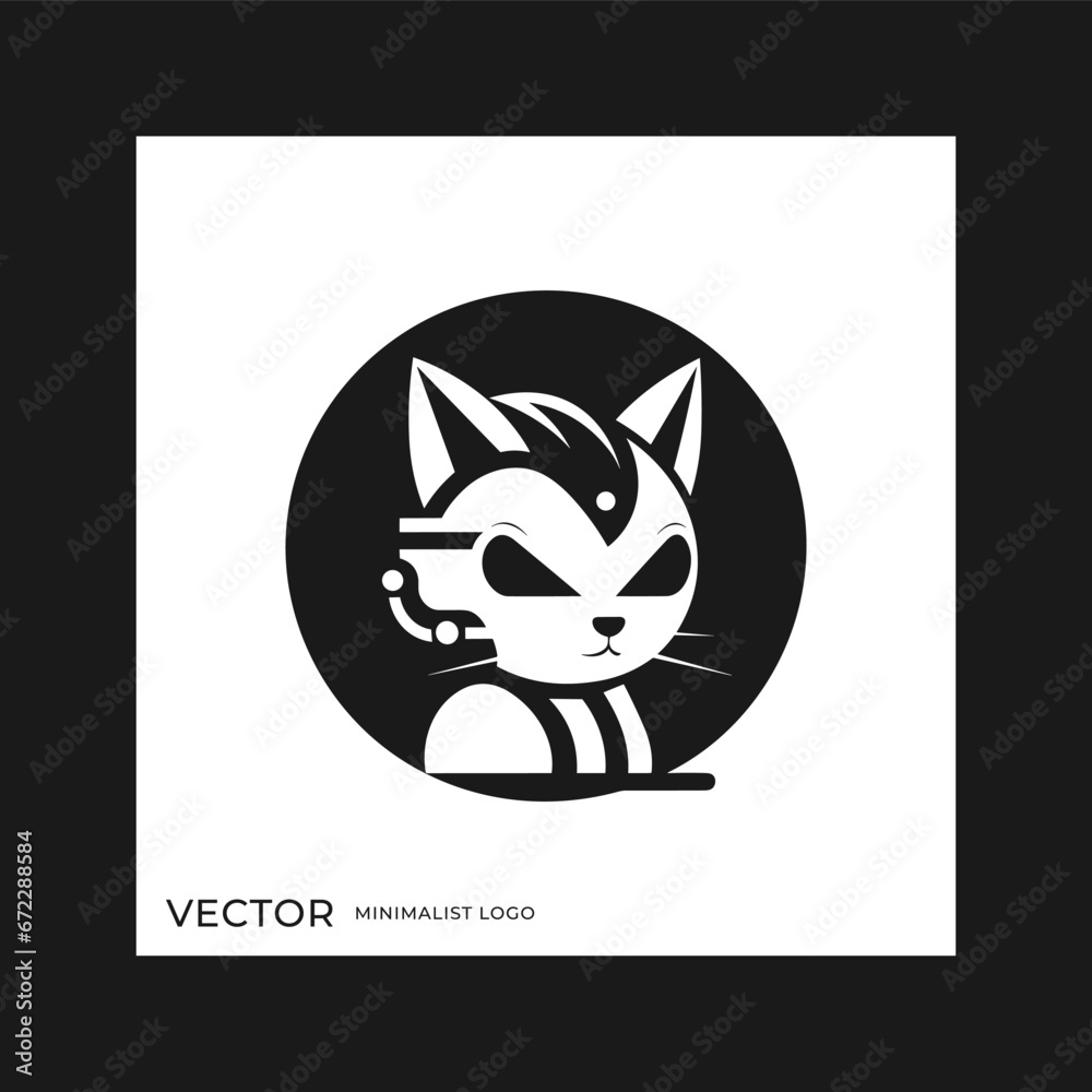 Cat high tech logogram, simple minimalist design, black white icon Cat high tech logogram, simple minimalist design, black white icon