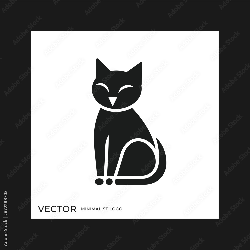 Smile cat icon logo, clean minimalist design, black and white