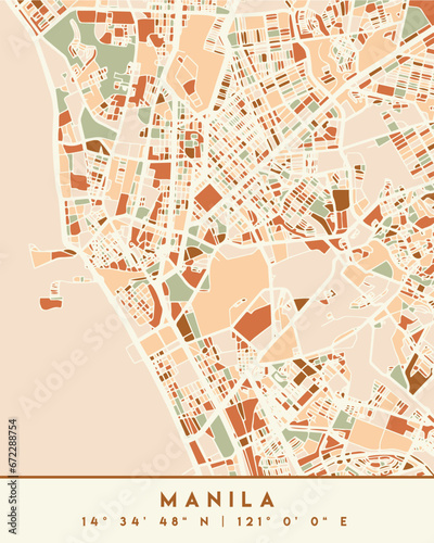 Vector illustration of the map of Manila city with coordinates