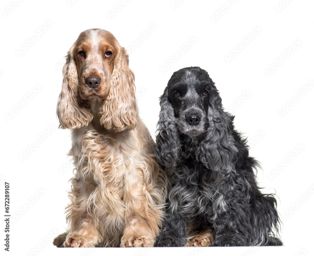 Two Cocker Spaniel, Dog, Sitting together, cut out Two Cocker Spaniel, Dog, Sitting together, cut out